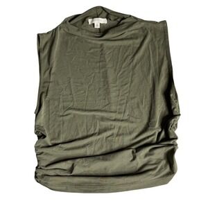 All Row Womens Modal Olive Green Mock Neck Ruched Sleeveless Top Size Small